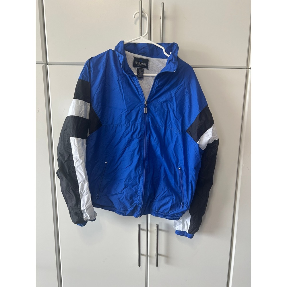 Holloway Vintage Colorblock Windbreaker Jacket Blue Black White Mens‎ Medium